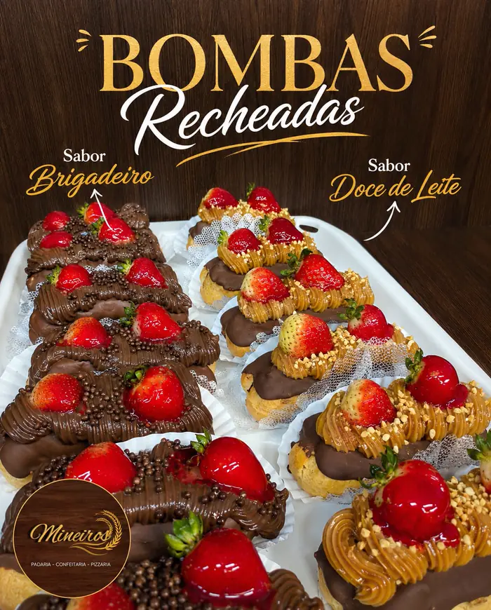 Bombas recheadas de brigadeiro e doce de leite