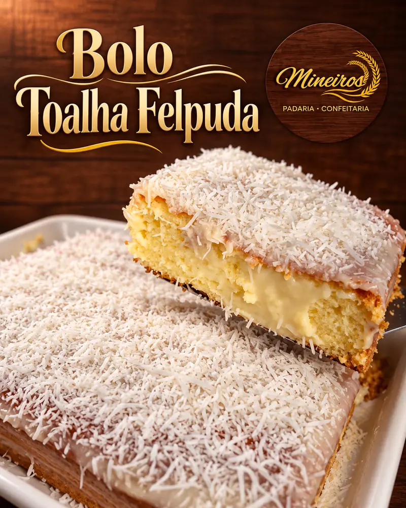 Bolo toalha felpuda com coco